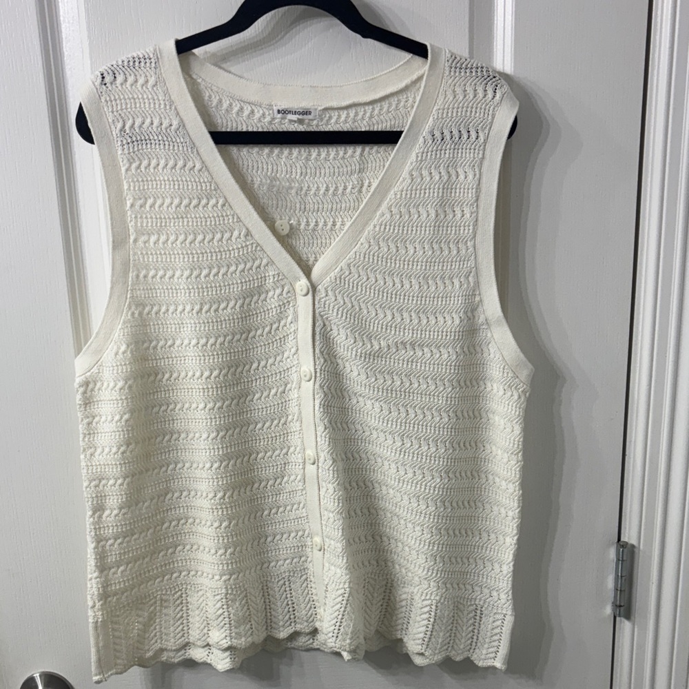 Bohemian plus size cotton White Knit delicate Button-Up Vest